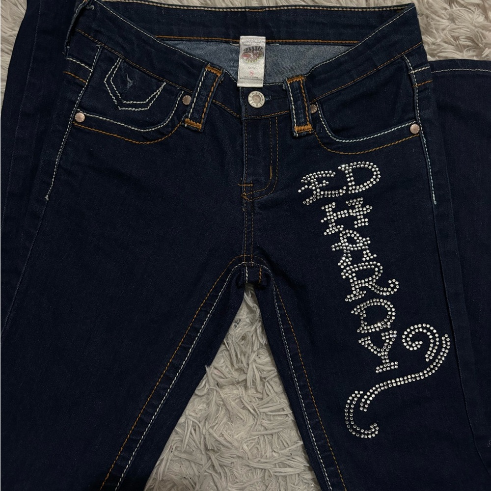 Ed Hardy Dark Blue Skinny Jeans with Rhinestone Logo